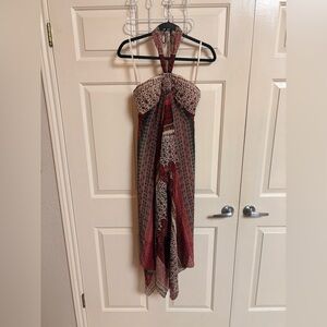 VTG Y2K 90s BCBG Maxazria 100% silk halter neck Handkerchief Dress Boho